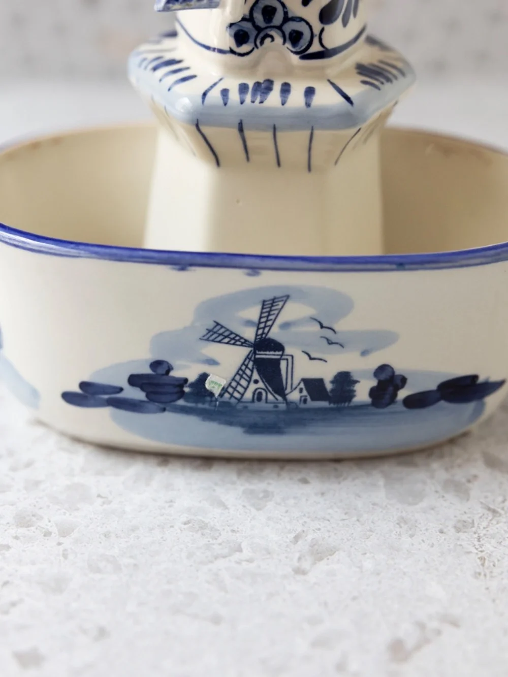 Vintage Delft-style Blue White Ceramic Windmill Planter 7